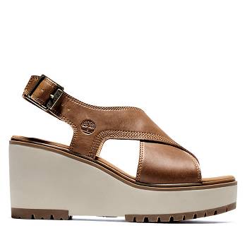 Timberland Koralyn Cross-Band Wedge - Hnede Sandale Damske, T0502SK